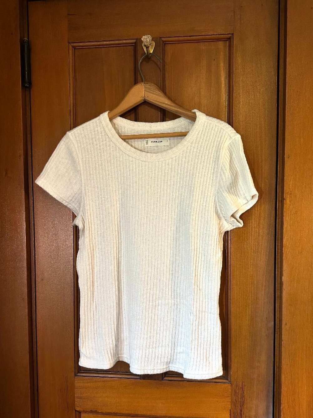 Everlane Cream Ribbed Short-Sleeve Tee